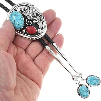 Amazon.com: Navajo Turquoise Coral Silver Bolo Tie Sterling Design
